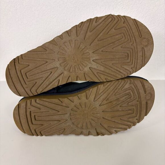 UGG Navy Blue Classic Mini Fur Lined Winter Boots with Tan Bottoms Size 8 - Picture 10 of 10